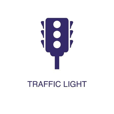 Traffic light element in flat simple style on white background. Traffic light icon, with text name concept templateのイラスト素材
