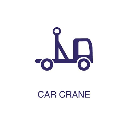 Crane truck element in flat simple style on white background. Crane truck icon, with text name concept templateのイラスト素材