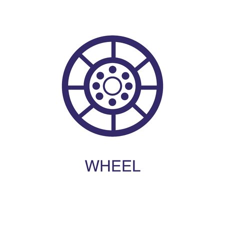 Wheel element in flat simple style on white background. Wheel icon, with text name concept templateのイラスト素材