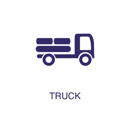 Truck element in flat simple style on white background. Truck icon, with text name concept templateのイラスト素材