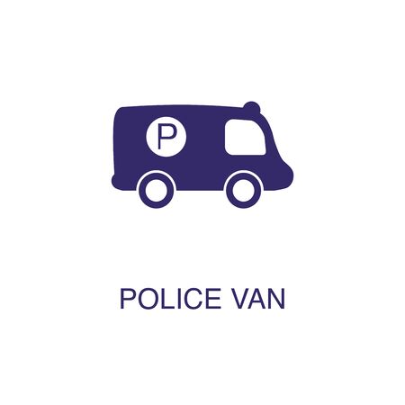 Police van element in flat simple style on white background. Police van icon, with text name concept templateのイラスト素材