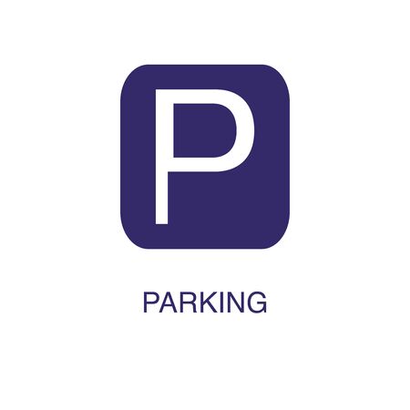 Parking element in flat simple style on white background. Parking icon, with text name concept templateのイラスト素材