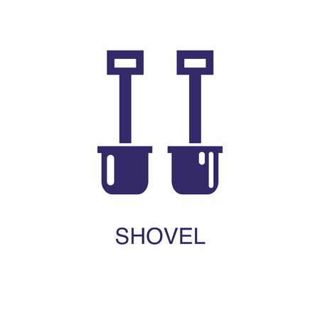 Shovel element in flat simple style on white background. Shovel icon, with text name concept templateのイラスト素材