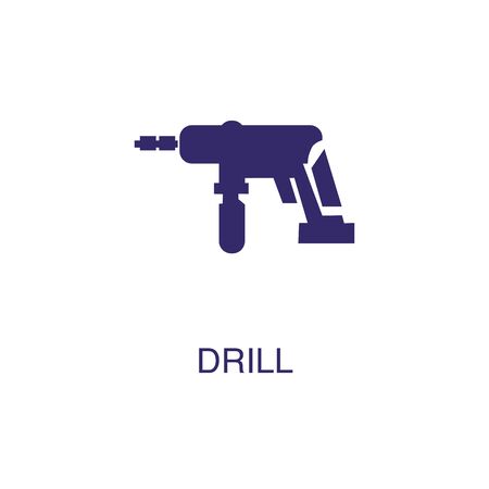Drill element in flat simple style on white background. Drill icon, with text name concept templateのイラスト素材