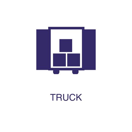 Truck element in flat simple style on white background. Truck icon, with text name concept templateのイラスト素材