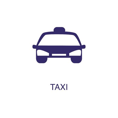 Taxi element in flat simple style on white background. Taxi icon, with text name concept templateのイラスト素材