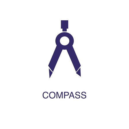 Compass element in flat simple style on white background. Compass icon, with text name concept templateのイラスト素材
