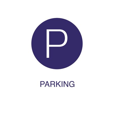 Parking element in flat simple style on white background. Parking icon, with text name concept templateのイラスト素材