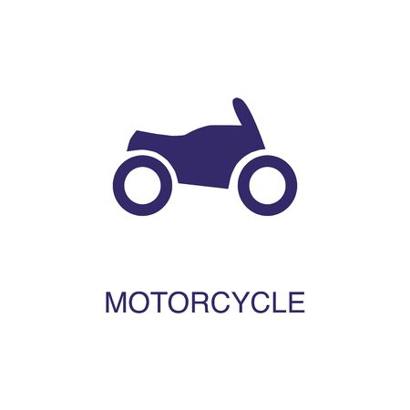 Motorcycle element in flat simple style on white background. Motorcycle icon, with text name concept templateのイラスト素材