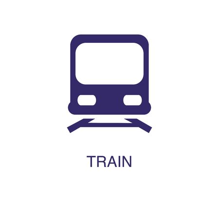 Train element in flat simple style on white background. Train icon, with text name concept templateのイラスト素材
