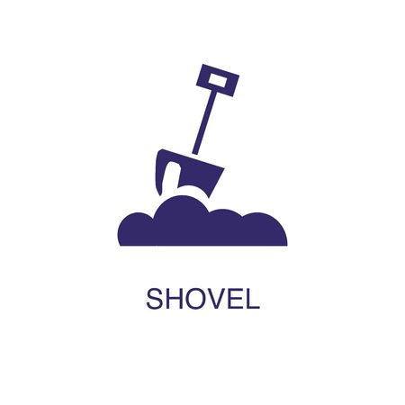 Shovel element in flat simple style on white background. Shovel icon, with text name concept templateのイラスト素材