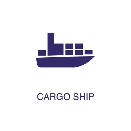 Cargo ship element in flat simple style on white background. Cargo ship icon, with text name concept templateのイラスト素材