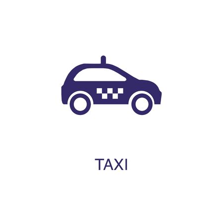 Taxi element in flat simple style on white background. Taxi icon, with text name concept templateのイラスト素材