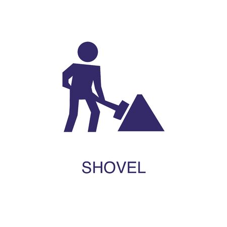 Shovel element in flat simple style on white background. Shovel icon, with text name concept templateのイラスト素材
