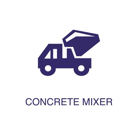 Concrete mixer element in flat simple style on white background. Concrete mixer icon, with text name concept templateのイラスト素材