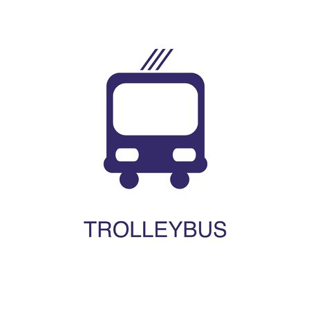 Trolleybus element in flat simple style on white background. Trolleybus icon, with text name concept templateのイラスト素材