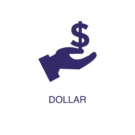 Dollar element in flat simple style on white background. Dollar icon, with text name concept templateのイラスト素材
