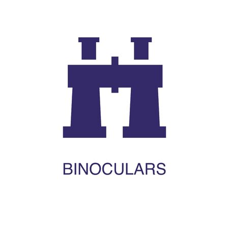 Binoculars element in flat simple style on white background. Binoculars icon, with text name concept templateのイラスト素材