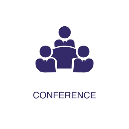 Conference element in flat simple style on white background. Conference icon, with text name concept templateのイラスト素材