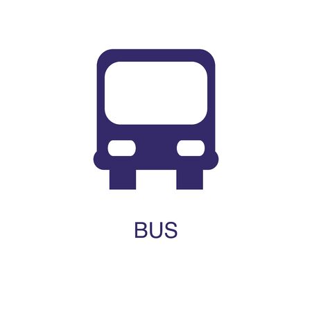 Bus element in flat simple style on white background. Bus icon, with text name concept templateのイラスト素材