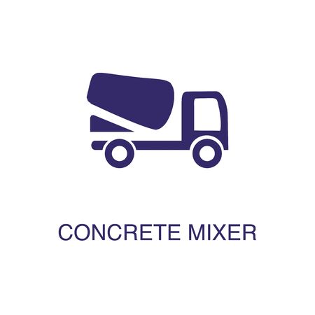 Concrete mixer element in flat simple style on white background. Concrete mixer icon, with text name concept templateのイラスト素材