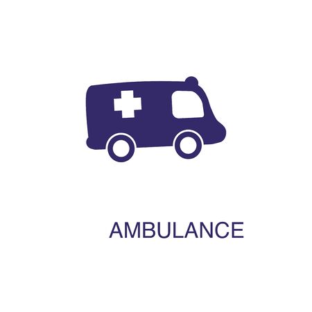 Ambulance element in flat simple style on white background. Ambulance icon, with text name concept templateのイラスト素材