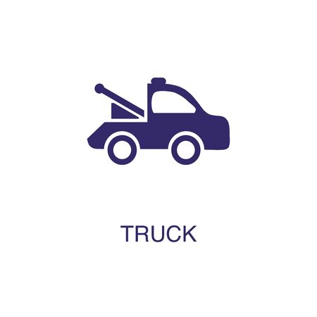 Truck element in flat simple style on white background. Truck icon, with text name concept templateのイラスト素材