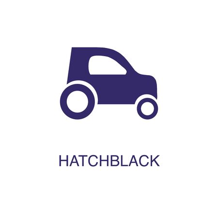 Hatchback element in flat simple style on white background. Hatchback icon, with text name concept templateのイラスト素材