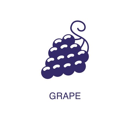 Grape element in flat simple style on white background. Grape icon, with text name concept templateのイラスト素材