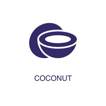 Coconut element in flat simple style on white background. Coconut icon, with text name concept templateのイラスト素材