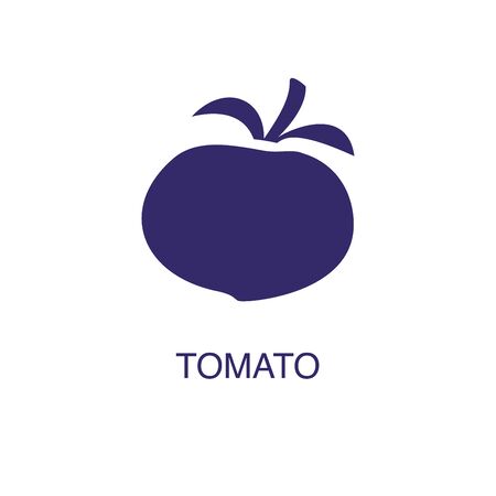 Tomato element in flat simple style on white background. Tomato icon, with text name concept templateのイラスト素材