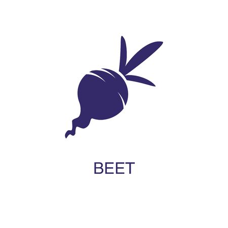 Beet element in flat simple style on white background. Beet icon, with text name concept templateのイラスト素材