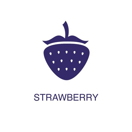 Strawberry element in flat simple style on white background. Strawberry icon, with text name concept templateのイラスト素材