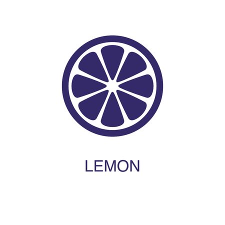 Lemon element in flat simple style on white background. Lemon icon, with text name concept templateのイラスト素材