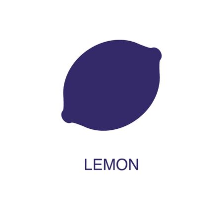 Lemon element in flat simple style on white background. Lemon icon, with text name concept templateのイラスト素材