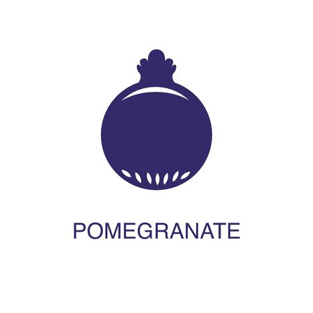 Pomegranate element in flat simple style on white background. Pomegranate icon, with text name concept templateのイラスト素材