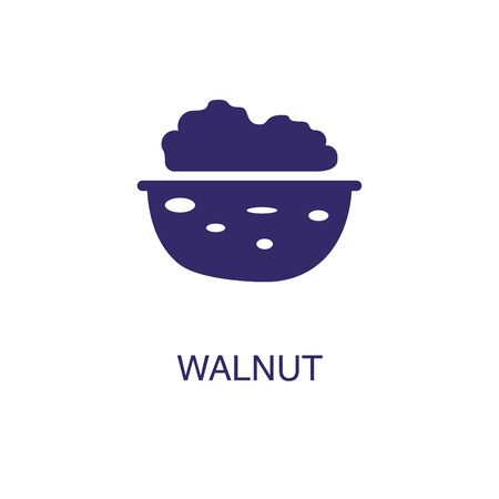 Walnut element in flat simple style on white background. Walnut icon, with text name concept templateのイラスト素材