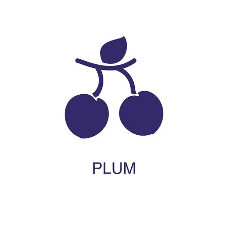 Plum element in flat simple style on white background. Plum icon, with text name concept templateのイラスト素材