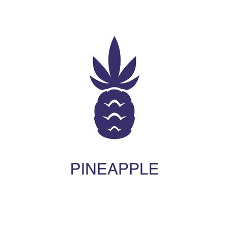 Pineapple element in flat simple style on white background. Pineapple icon, with text name concept templateのイラスト素材