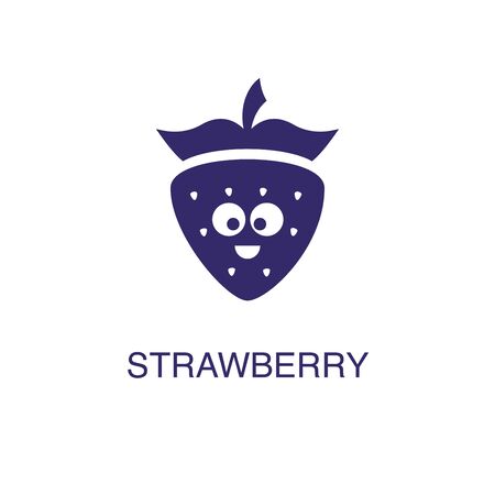 Strawberry element in flat simple style on white background. Strawberry icon, with text name concept templateのイラスト素材