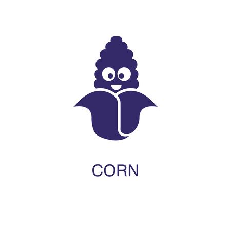 Corn element in flat simple style on white background. Corn icon, with text name concept templateのイラスト素材