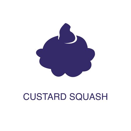 Custard squash element in flat simple style on white background. Custard squash icon, with text name concept templateのイラスト素材