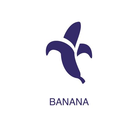 Banana element in flat simple style on white background. Banana icon, with text name concept templateのイラスト素材