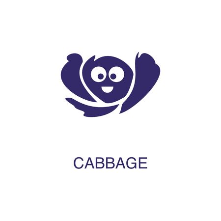Cabbage element in flat simple style on white background. Cabbage icon, with text name concept templateのイラスト素材