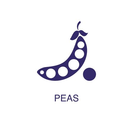 Peas element in flat simple style on white background. Peas icon, with text name concept templateのイラスト素材