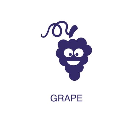 Grape element in flat simple style on white background. Grape icon, with text name concept templateのイラスト素材