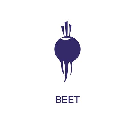 Beet element in flat simple style on white background. Beet icon, with text name concept templateのイラスト素材