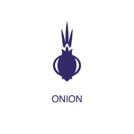 Onion element in flat simple style on white background. Onion icon, with text name concept templateのイラスト素材