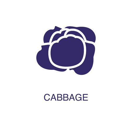 Cabbage element in flat simple style on white background. Cabbage icon, with text name concept templateのイラスト素材