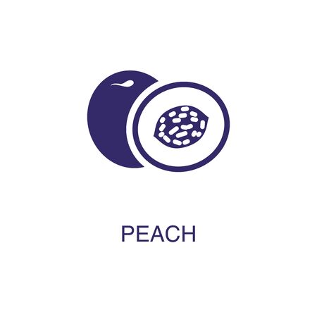 Peach element in flat simple style on white background. Peach icon, with text name concept templateのイラスト素材